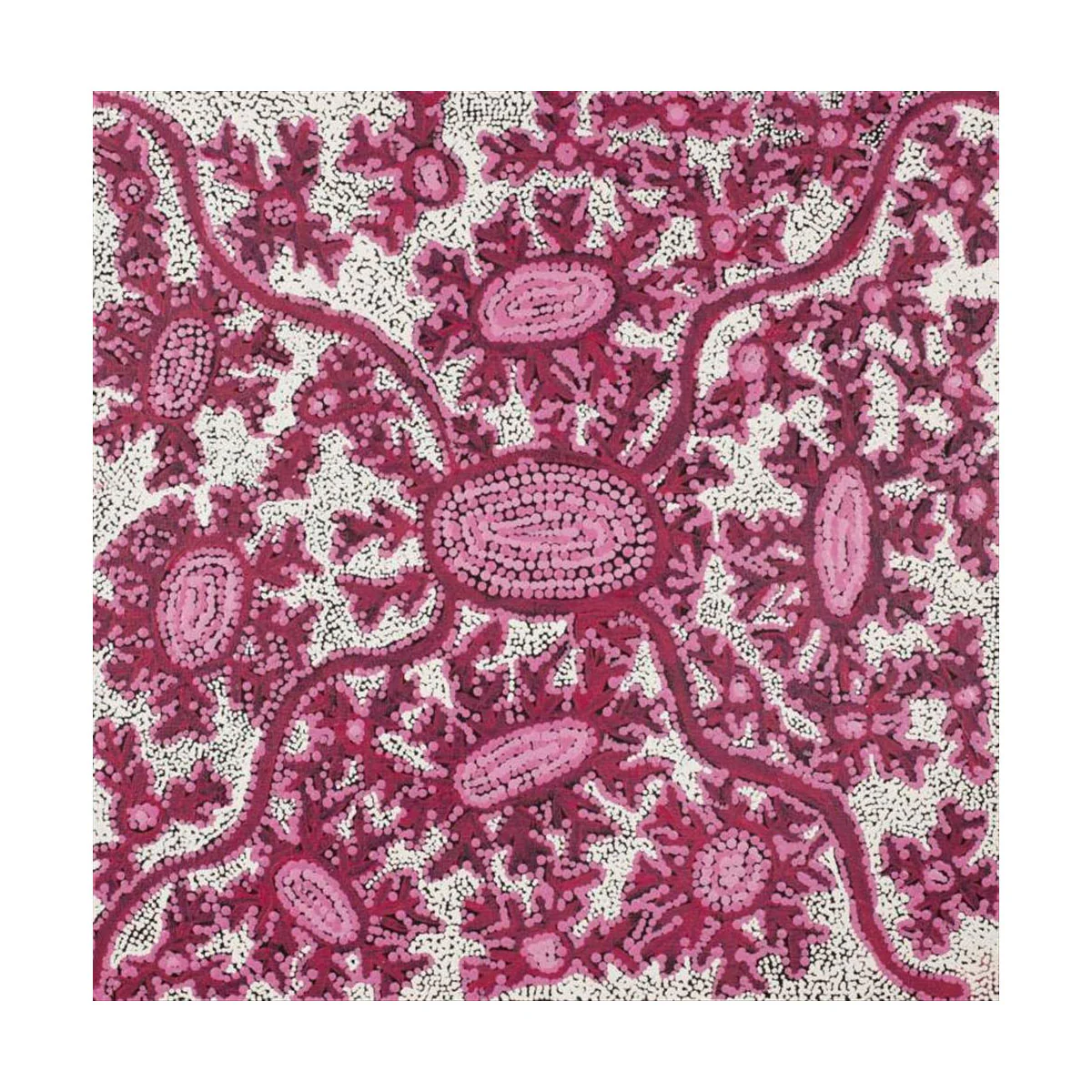 3095/25 Painting Watiya-warnu Jukurrpa (Seed Dreaming) 46x46cm Tanya Nungarrayi Collins - Warlukulangu Artists