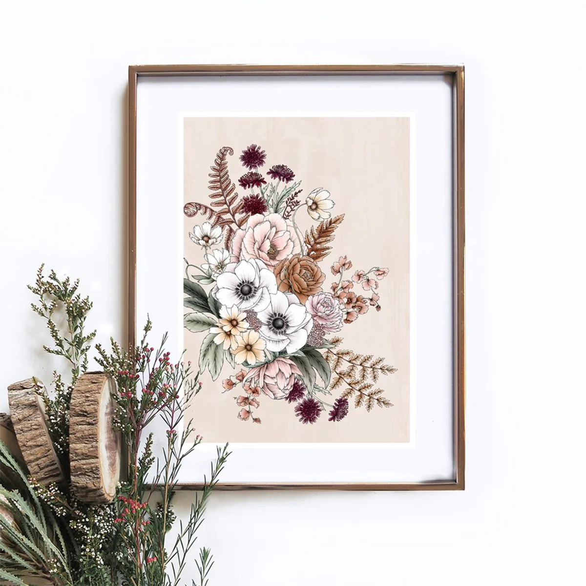 Art Print A3 Bouquet on Beige - Typoflora
