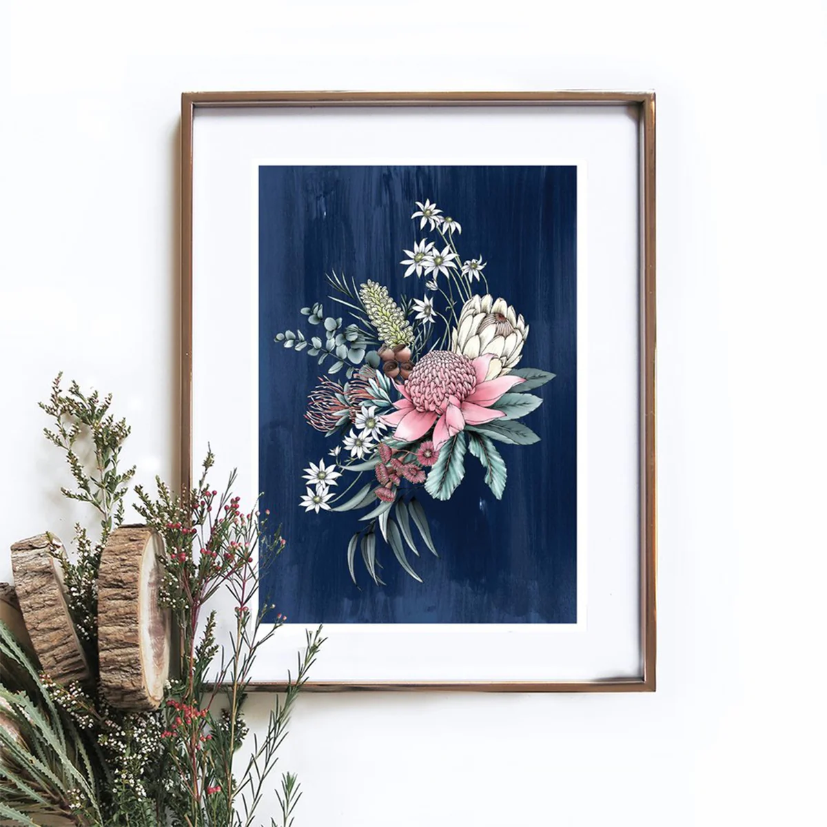 Art Print A3 Bouquet on Navy - Typoflora
