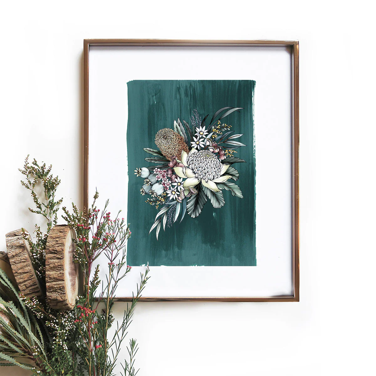 Art Print A3 Teal Natives - TypoFlora