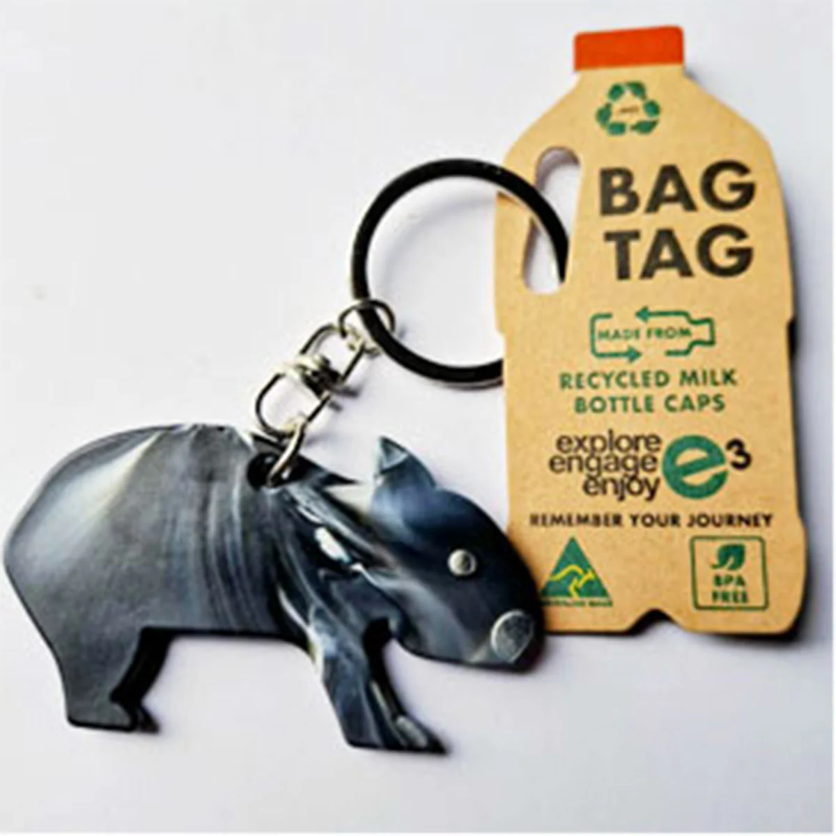 Bag Tag Wombat RPET Australian Made - Explore Engage Enjoy
