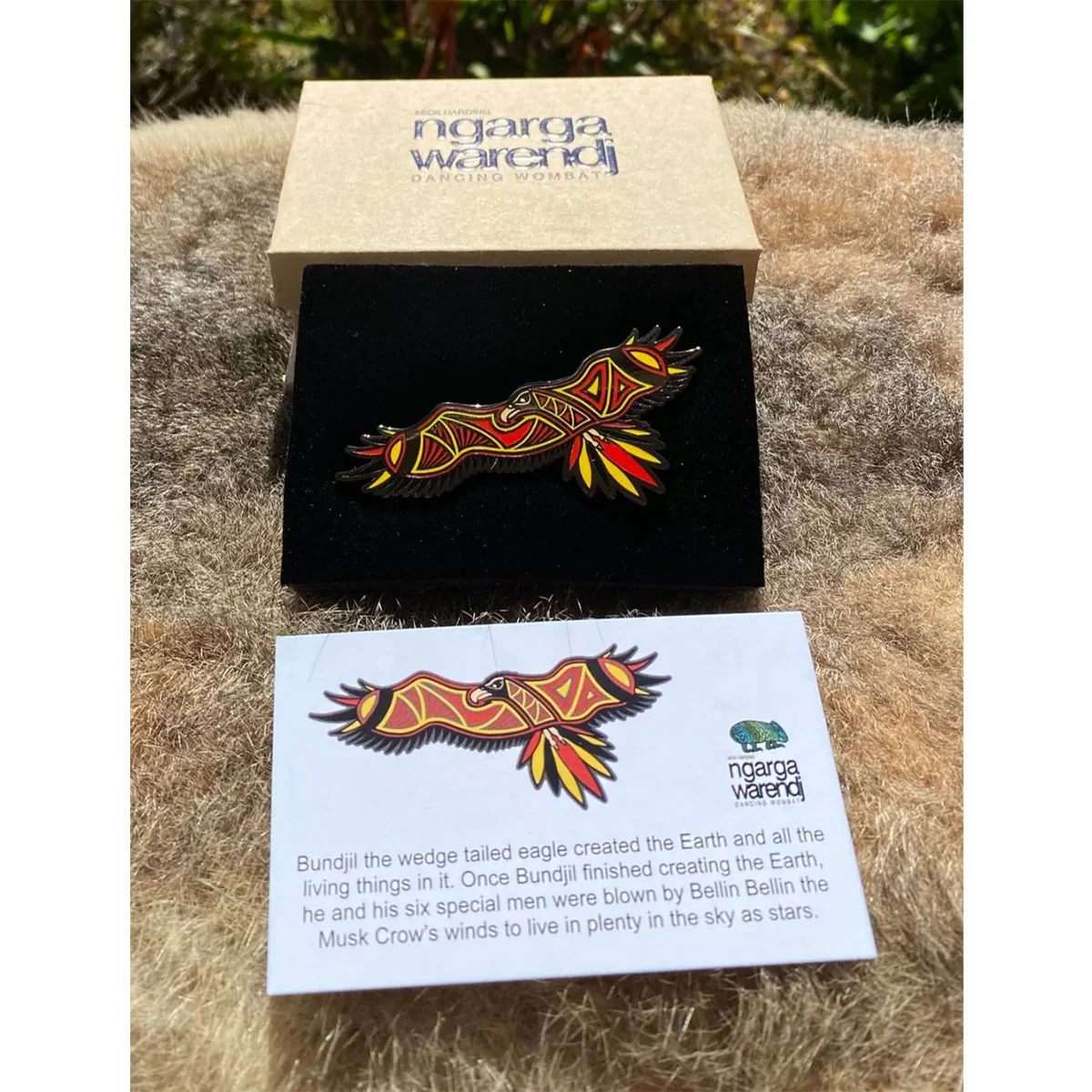 Brooch / Pin Bundjil the Wedge Tailed Eagle 3 Red Yellow Black - Ngarga Warendj - Image 2