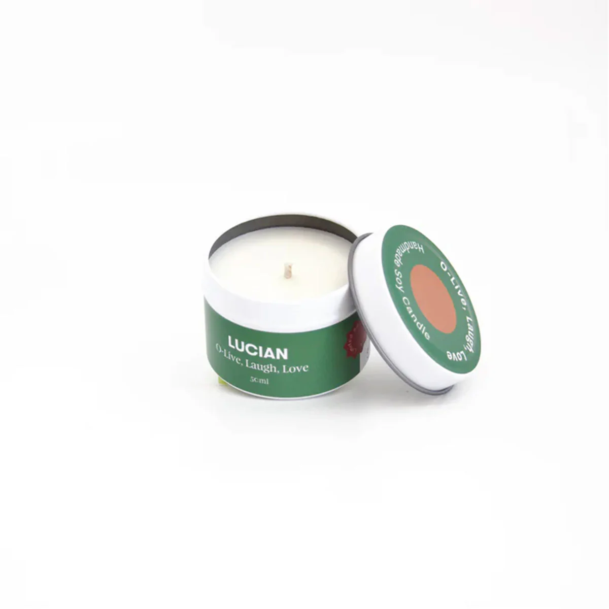 Candle O-Live, Laugh, Love Small Tin - Lucian Candles