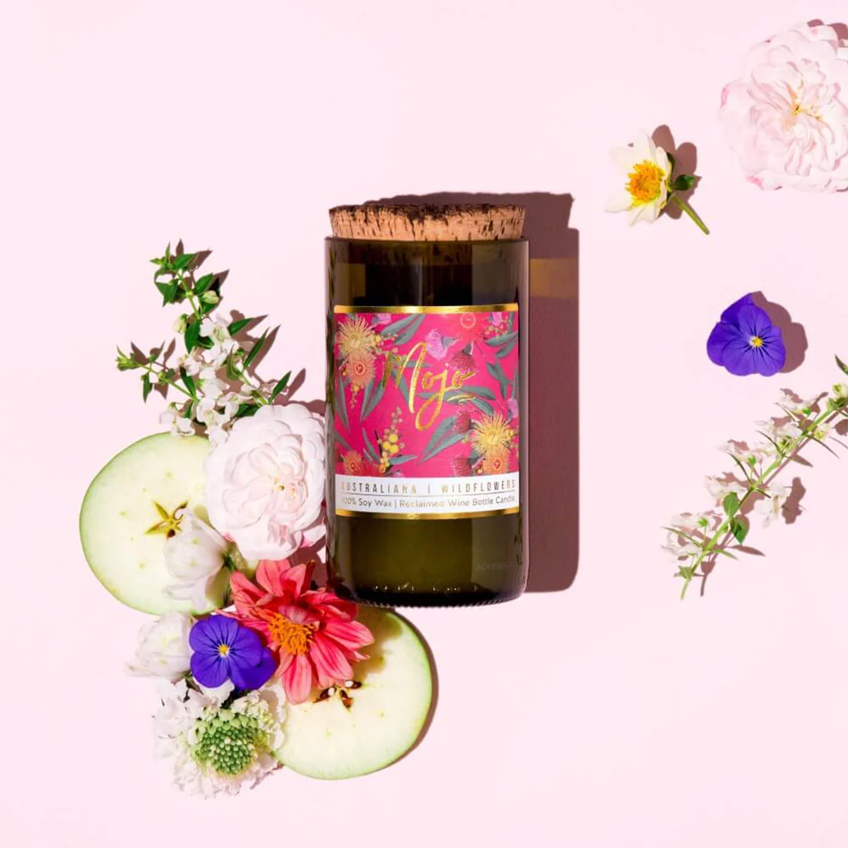 Candle Soy Wax Reclaimed Wine Bottle Australiana Wild Flowers - Mojo Candle Co