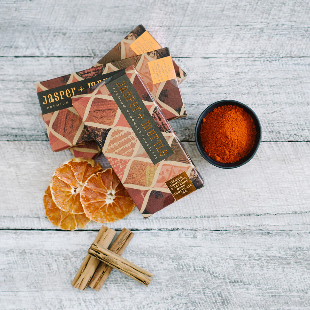 Chocolate Orange Cinnamon and Cayenne Dark Chocolate 70g - Jasper & Myrtle - Image 2
