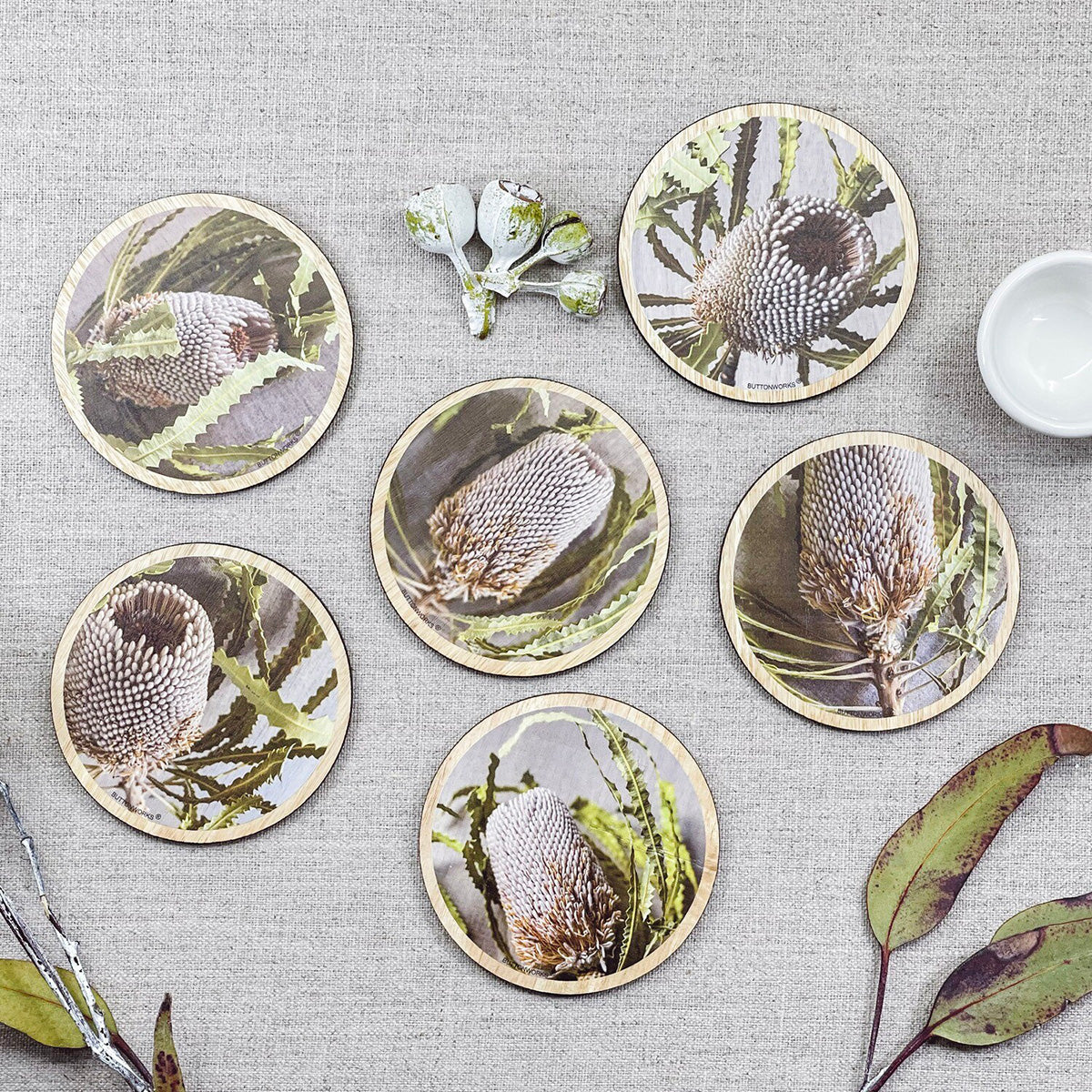 Coaster Round Botanic Banksia Flower Set of 6 - Buttonworks - Image 3