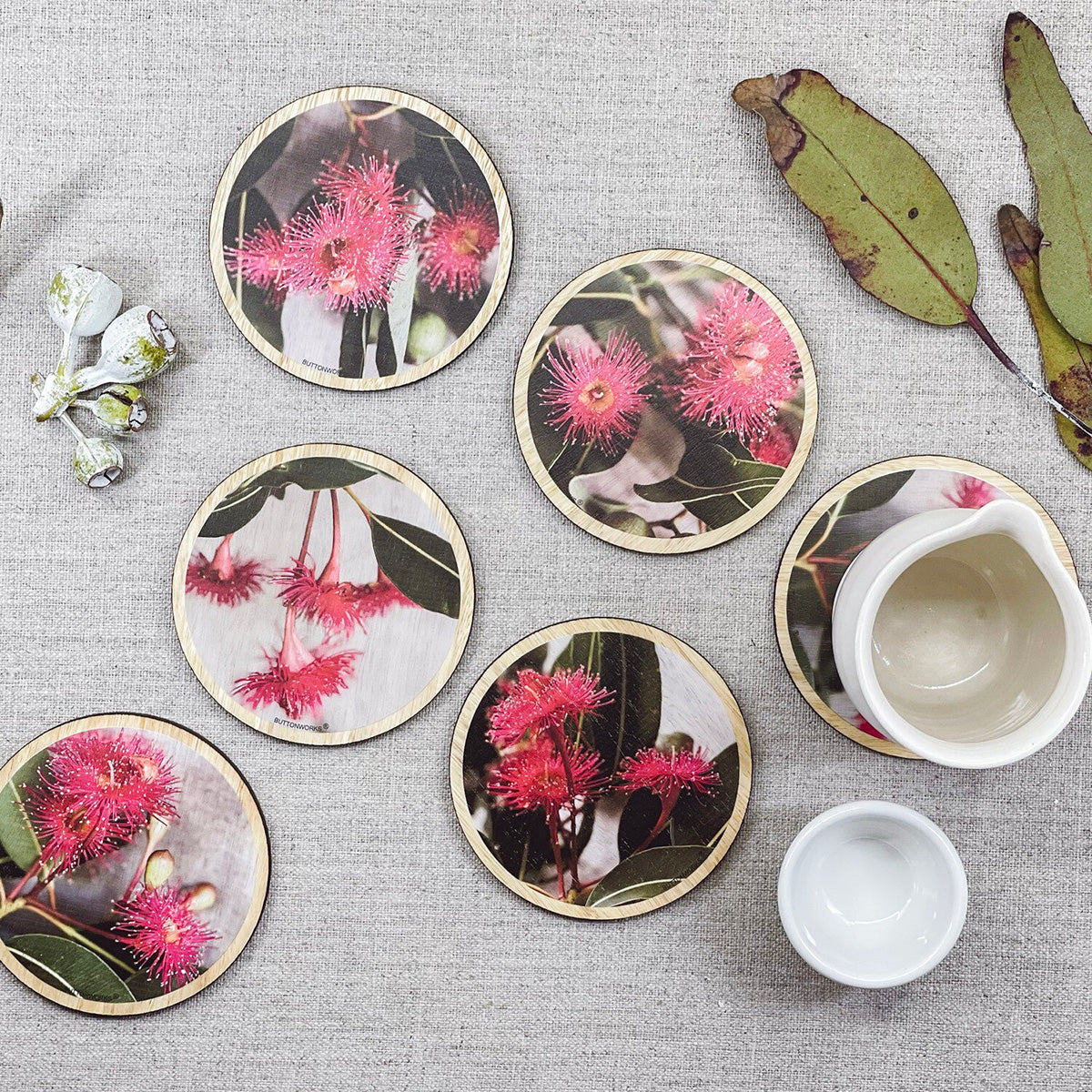 Coaster Round Botanic Flowering Gum Set of 6 - Buttonworks - Image 3