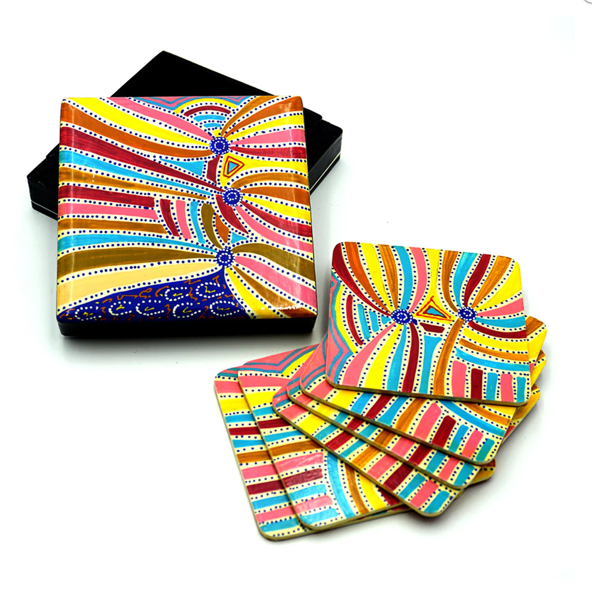 Coaster Set Wakirlpirra Jukurrpa Dogwood Tree Dreaming - Better World Arts