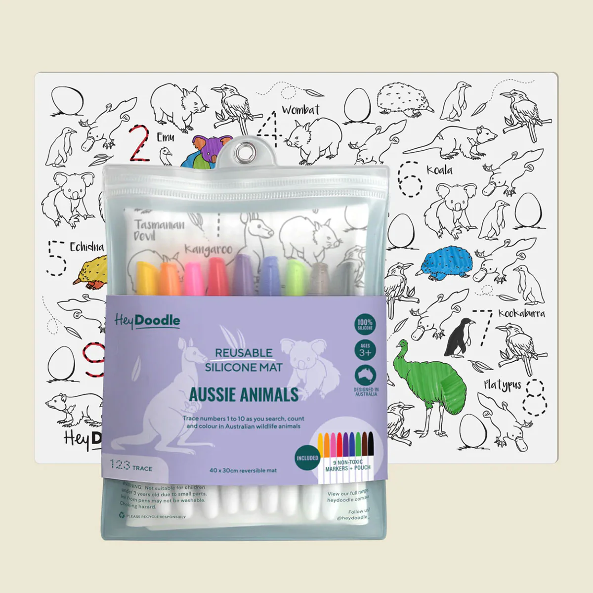 Colouring & Doodle Mat Mini Aussie Animals - Hey Doodle