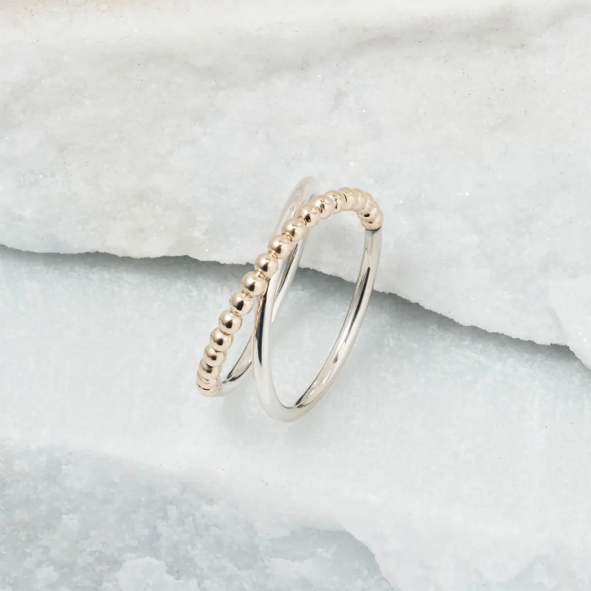 Crescent Ring Silver Band Beaded Bridge Gold Beads Extra Small - Amy Tamblyn
