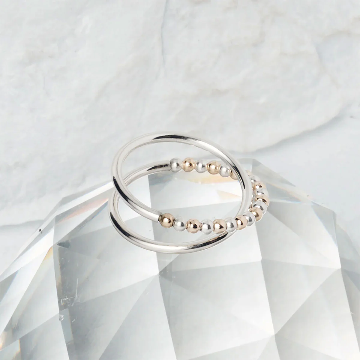 Crescent Ring Silver Band Beaded Bridge Gold Silver Large - Amy Tamblyn