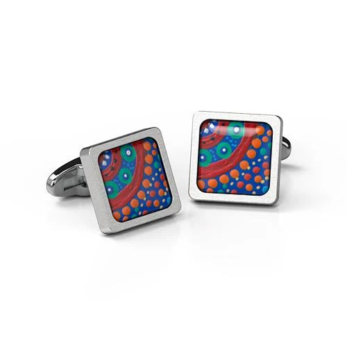 Cufflinks Square Family Picking Wildflowers - Allegria Designs