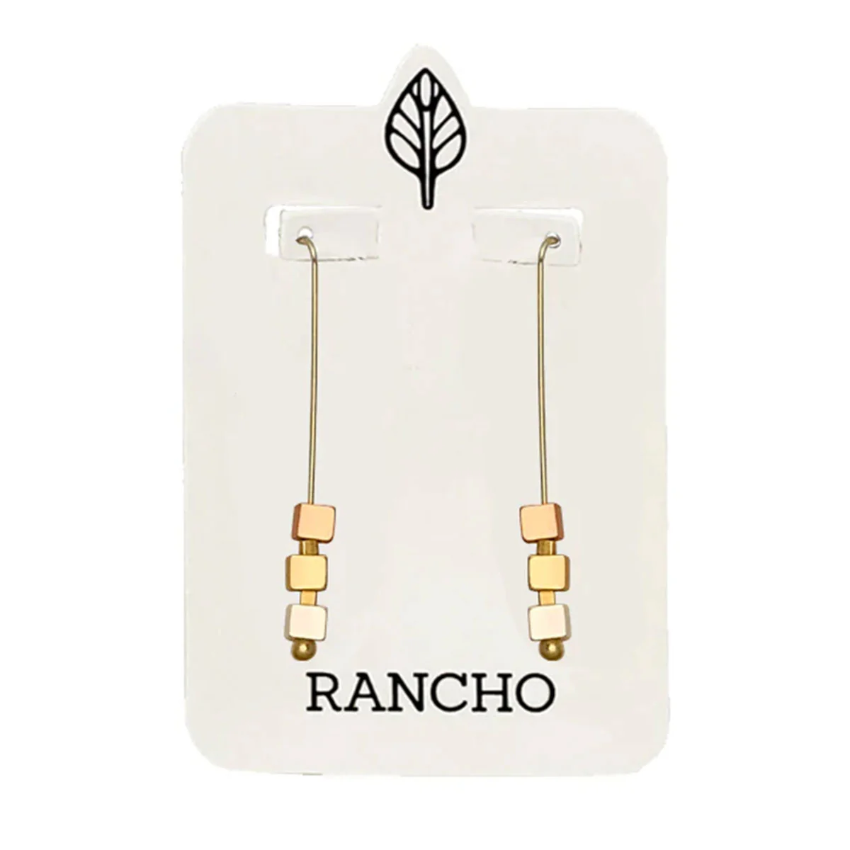 Earring Three Cube Gold Long Straight Hooks Silver Gold Rose Gold - Rancho