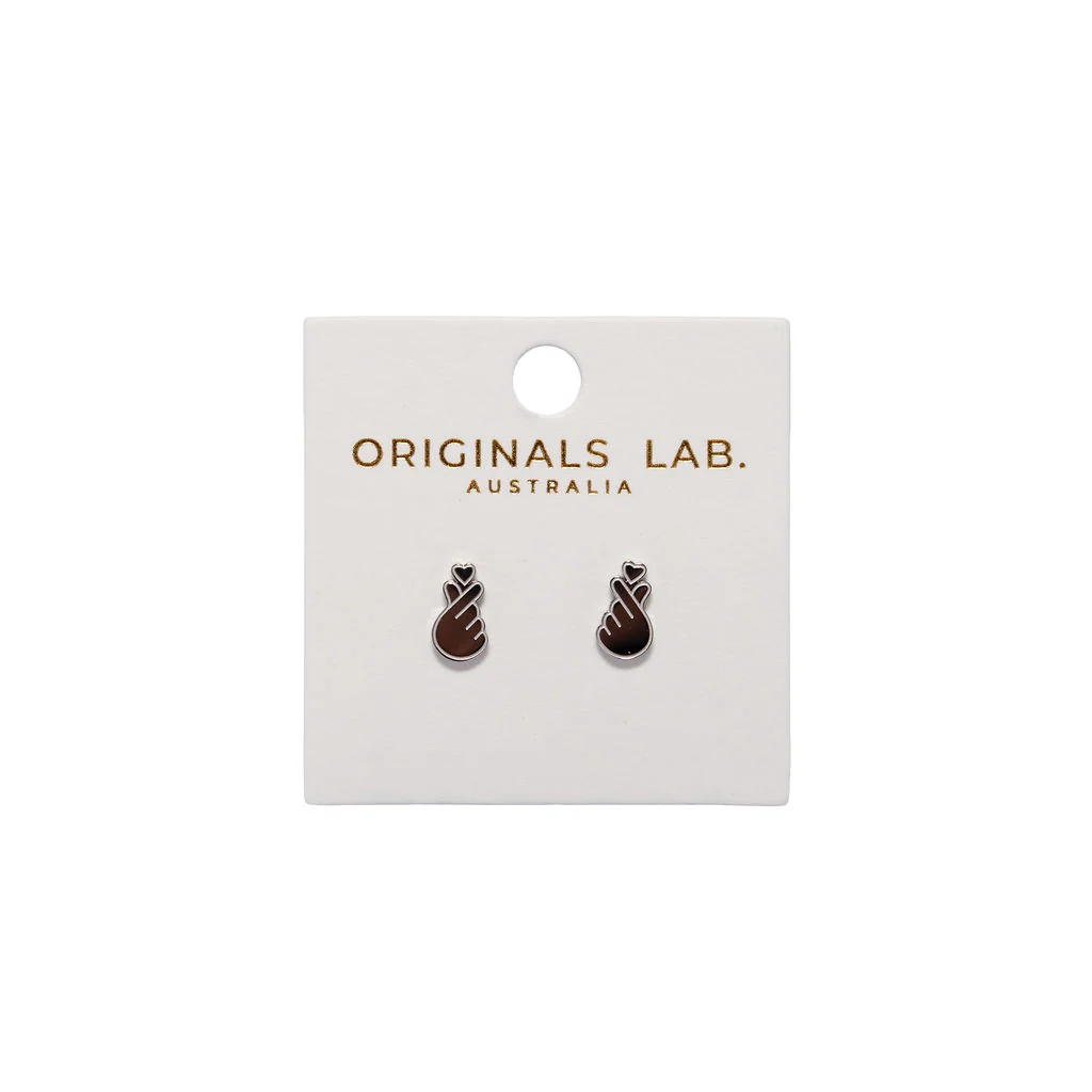 Earrings Finger Heart Silver Studs - Originals Lab