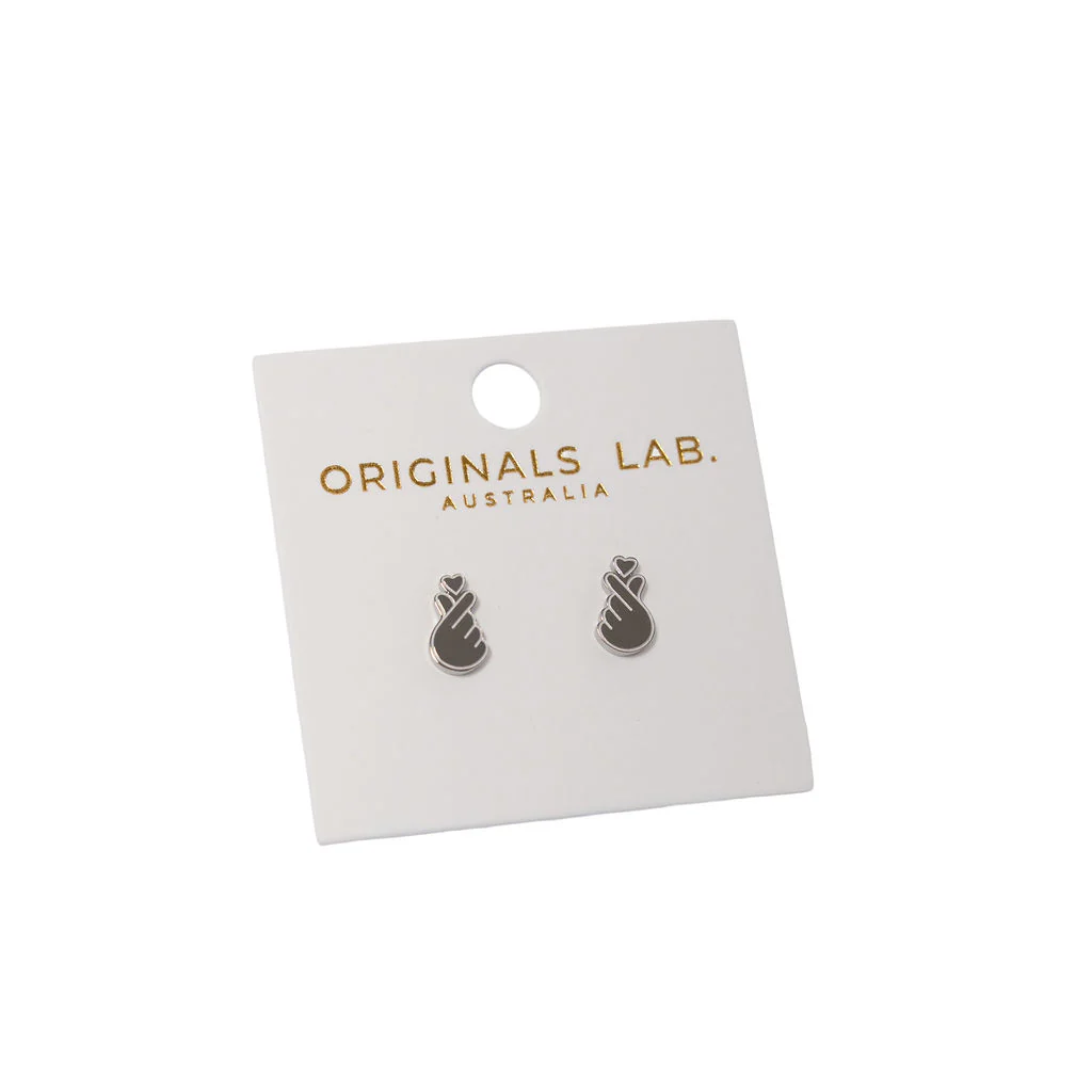 Earrings Finger Heart Silver Studs - Originals Lab - Image 2