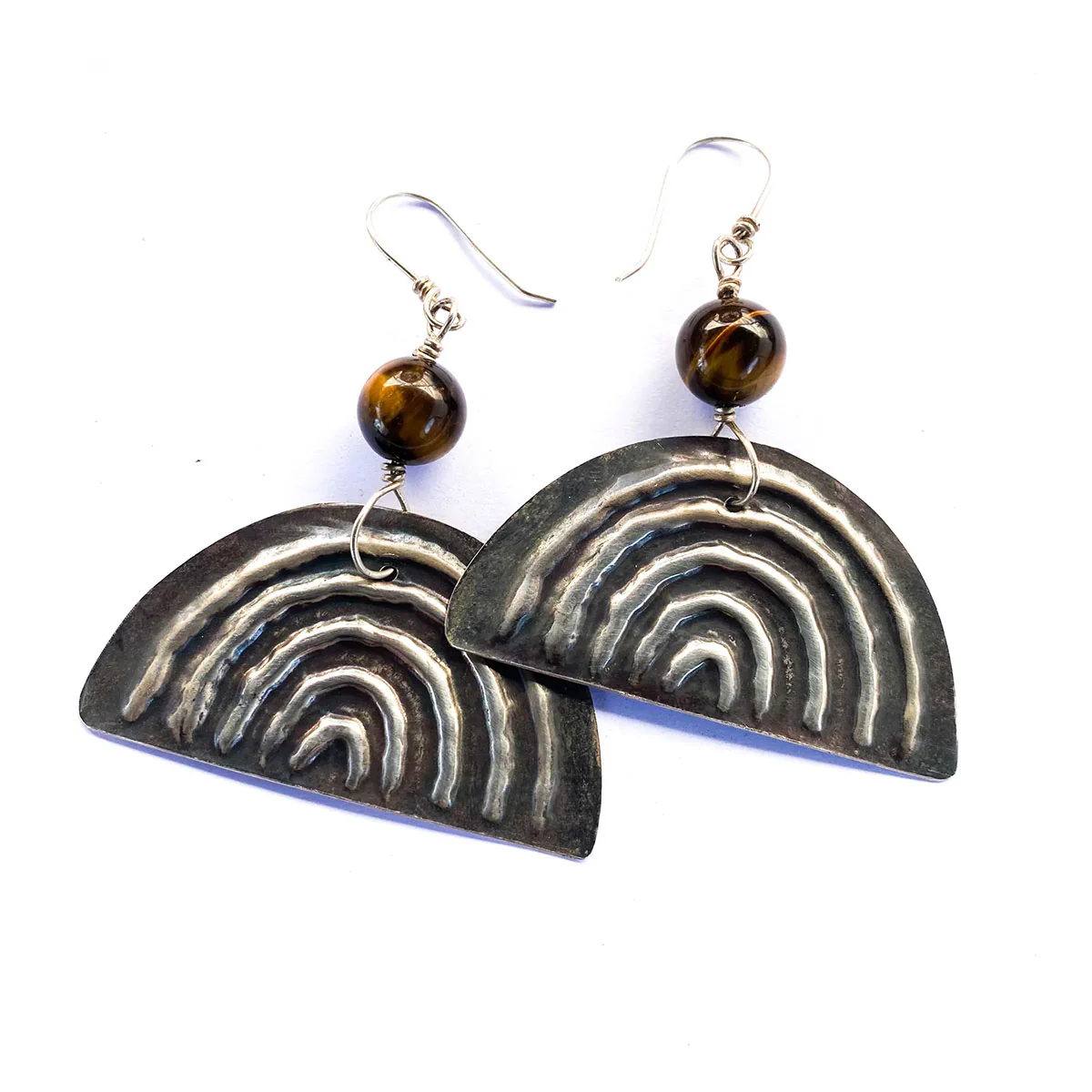 Earrings Large Rainbow Agate Sterling Silver - Sonia Pallett