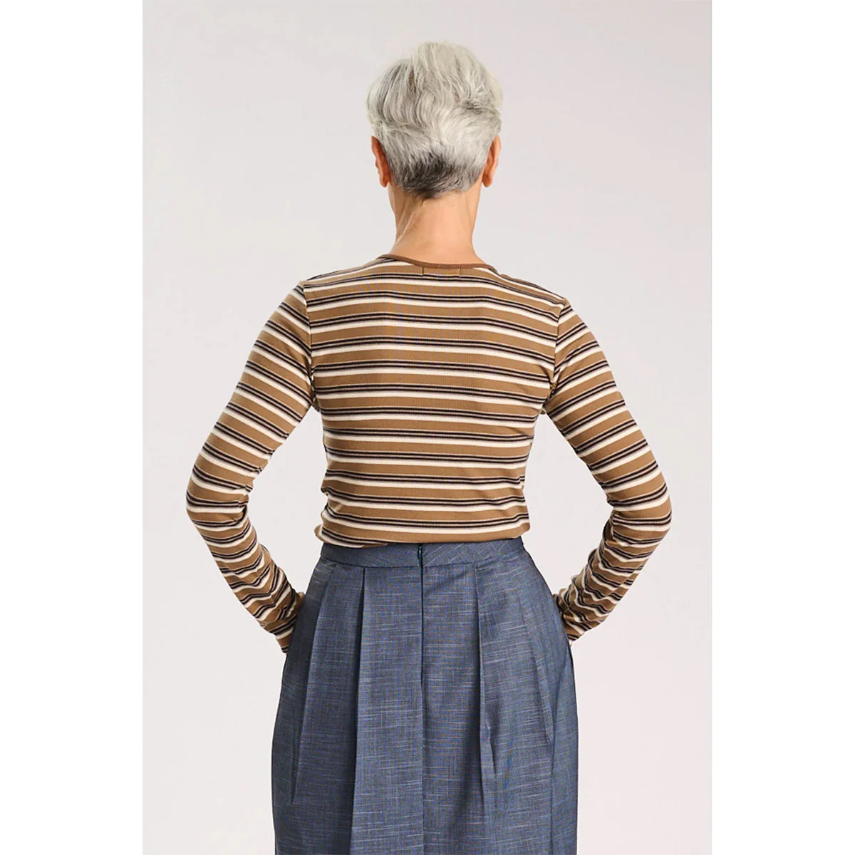 Ella Striped Top Beige in Jersey Cotton - Image 3