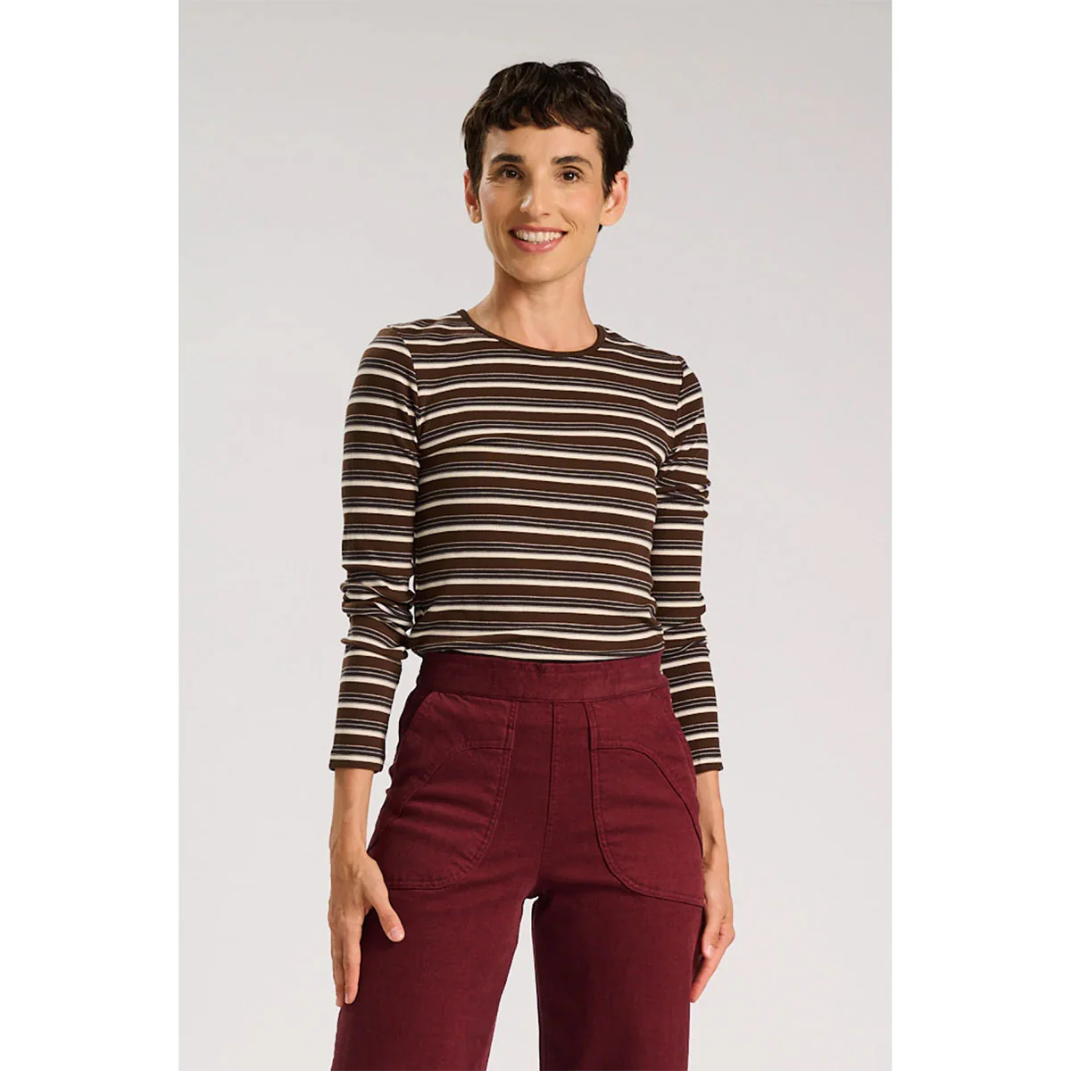 Ella Striped Top Chocolate in Jersey Cotton - Image 2