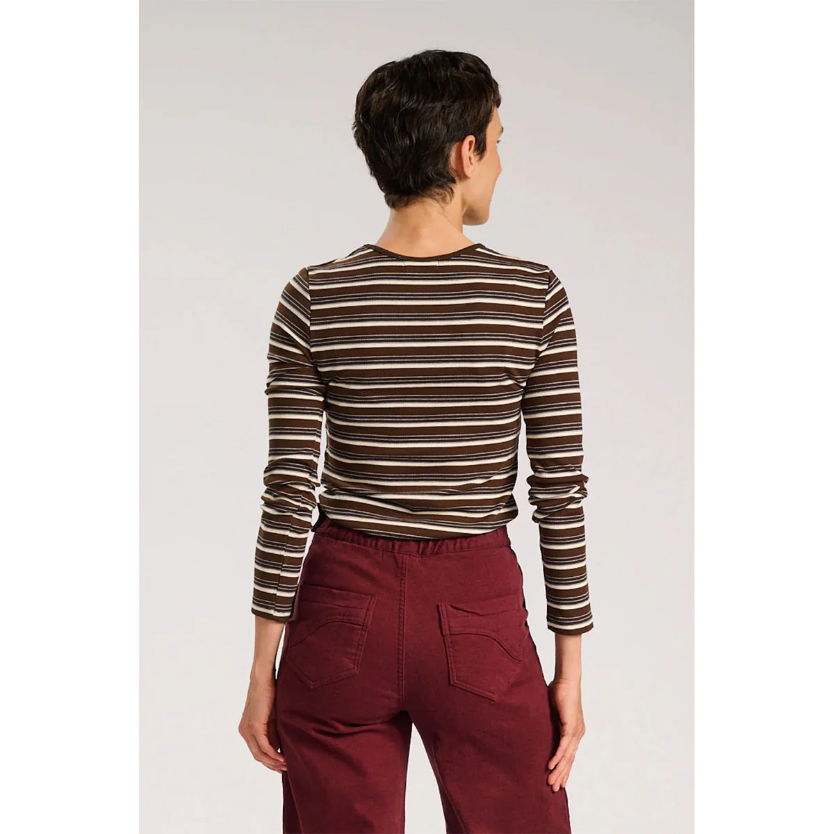 Ella Striped Top Chocolate in Jersey Cotton - Image 3