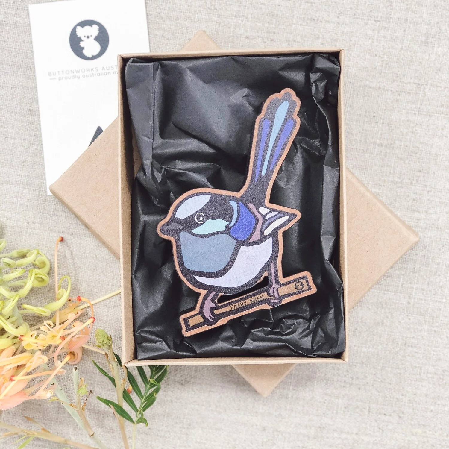 Figurine Wooden Fairy Wren - Buttonworks - Image 2
