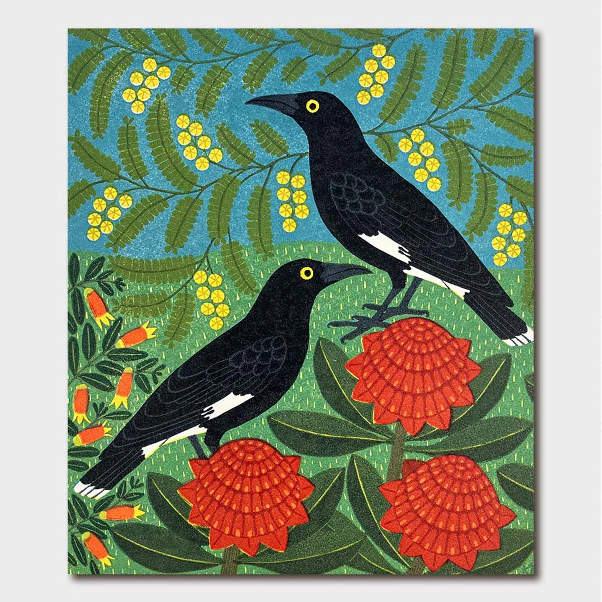Greeting Card Currawongs in the Garden