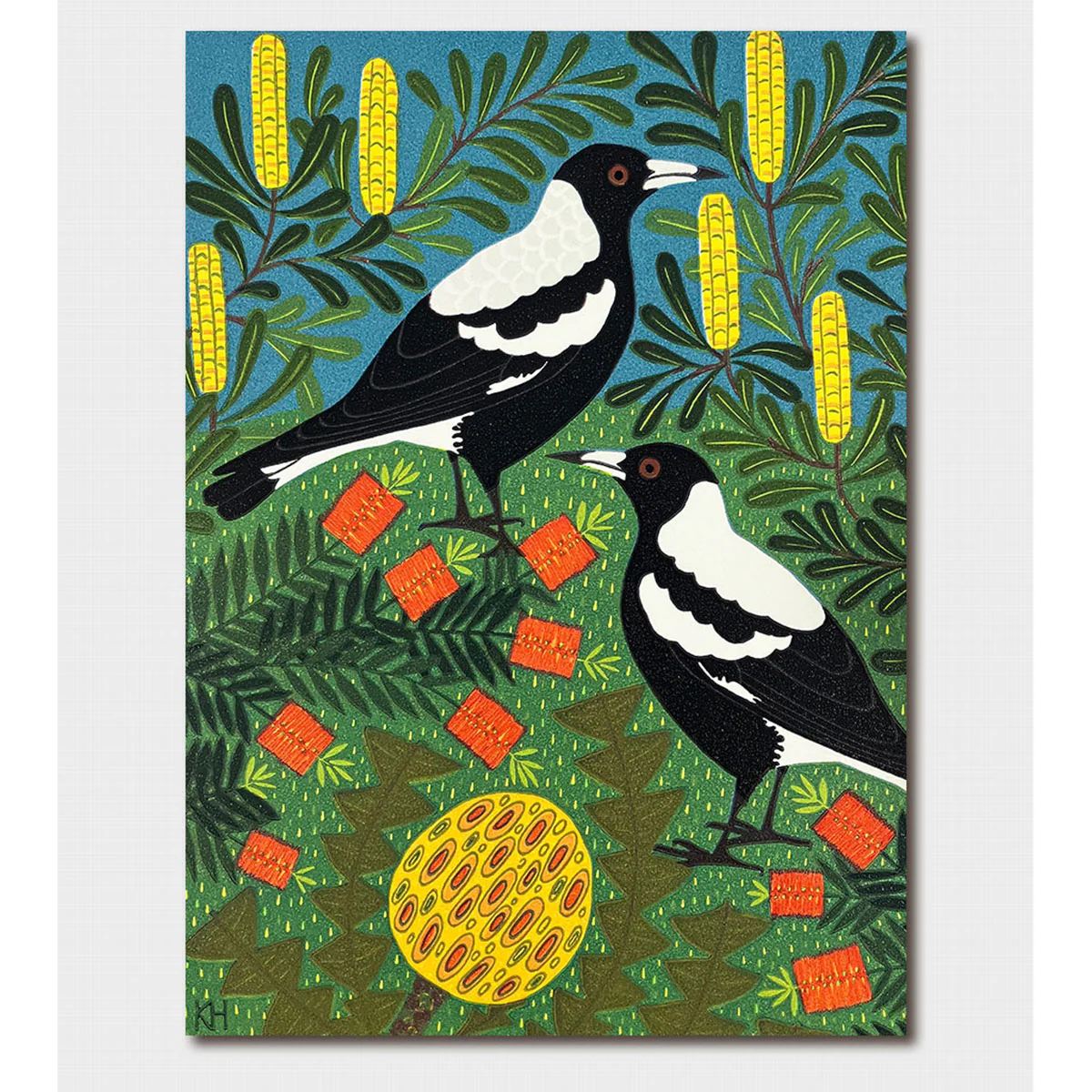 Greeting Card Magpies in the Garden