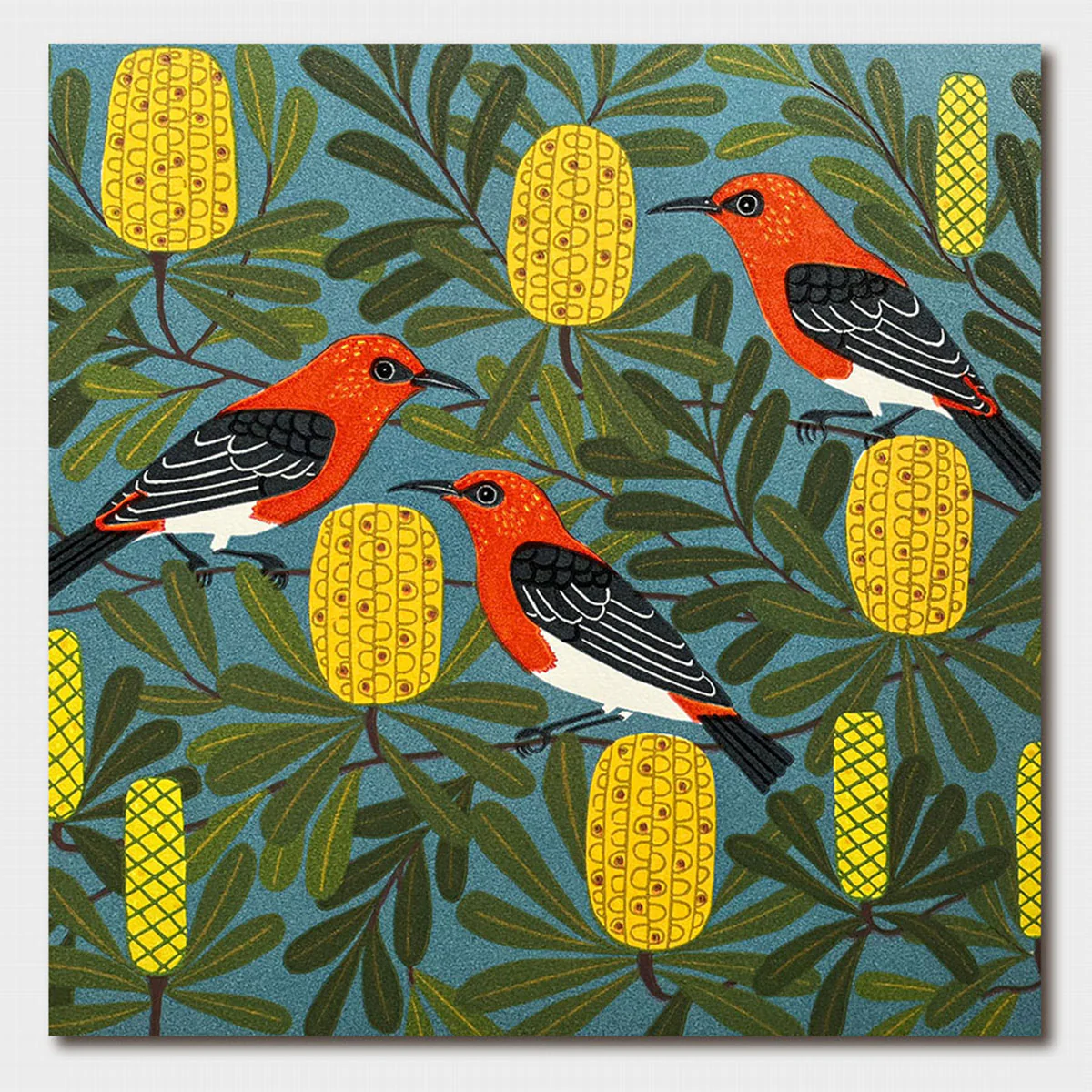 Greeting Card Scarlet Honeyeaters & Banksia