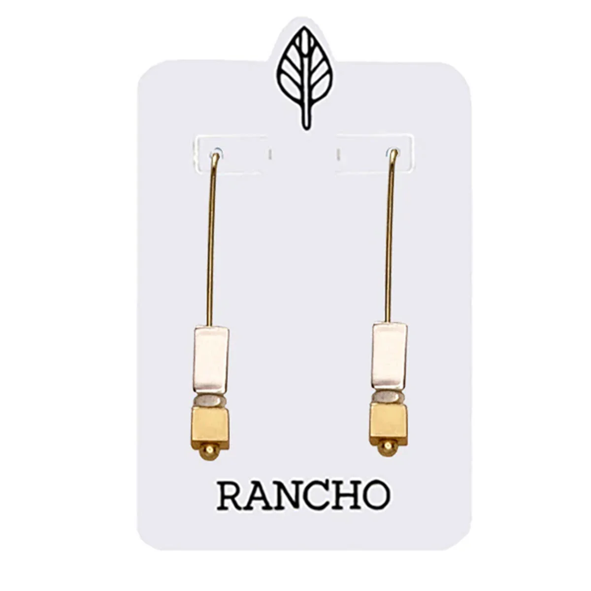 Hook Earring Rectangular Block Gold Cube Medium Straight - Rancho