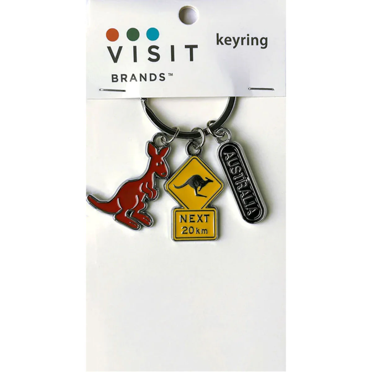 Keyring Kangaroo & Road Sign Chrome Enamel - Visit Brands