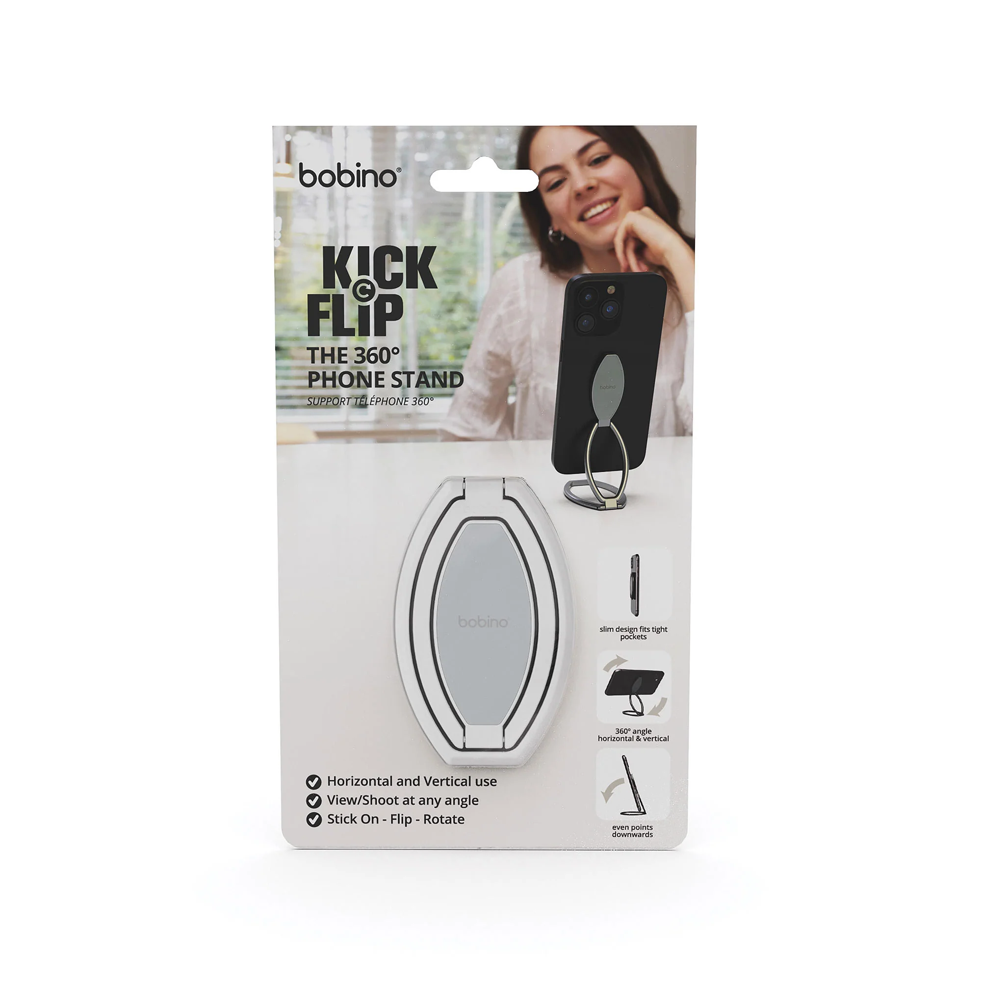 KickFlip Phone Stand Silver - Bobino