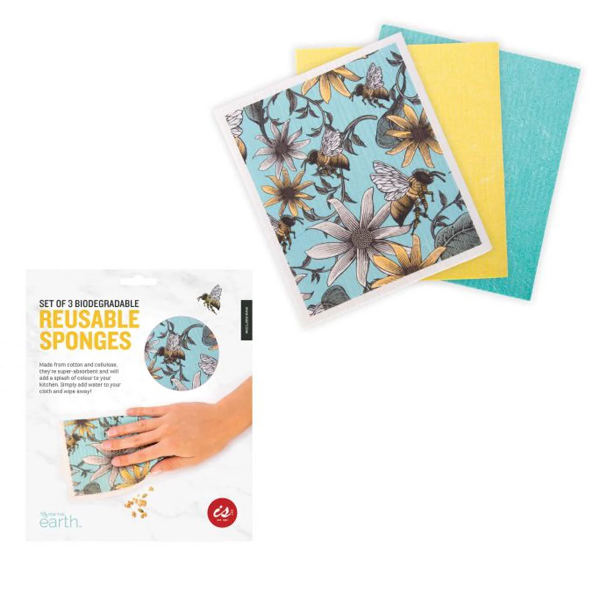 Kitchen Sponge Reusable Set/3 Bee Print - Isalbialbi - Image 2