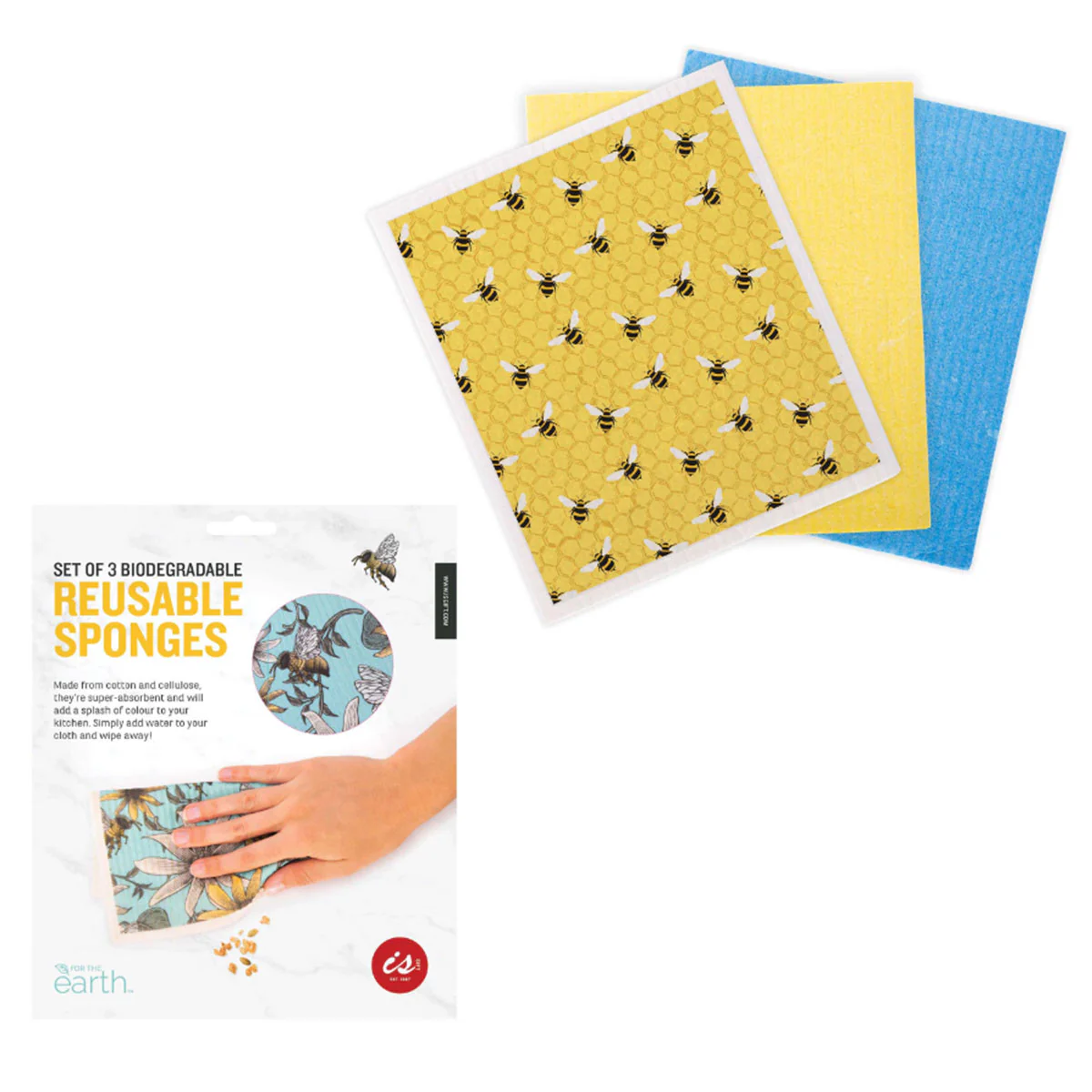 Kitchen Sponge Reusable Set/3 Bee Print - Isalbialbi - Image 3
