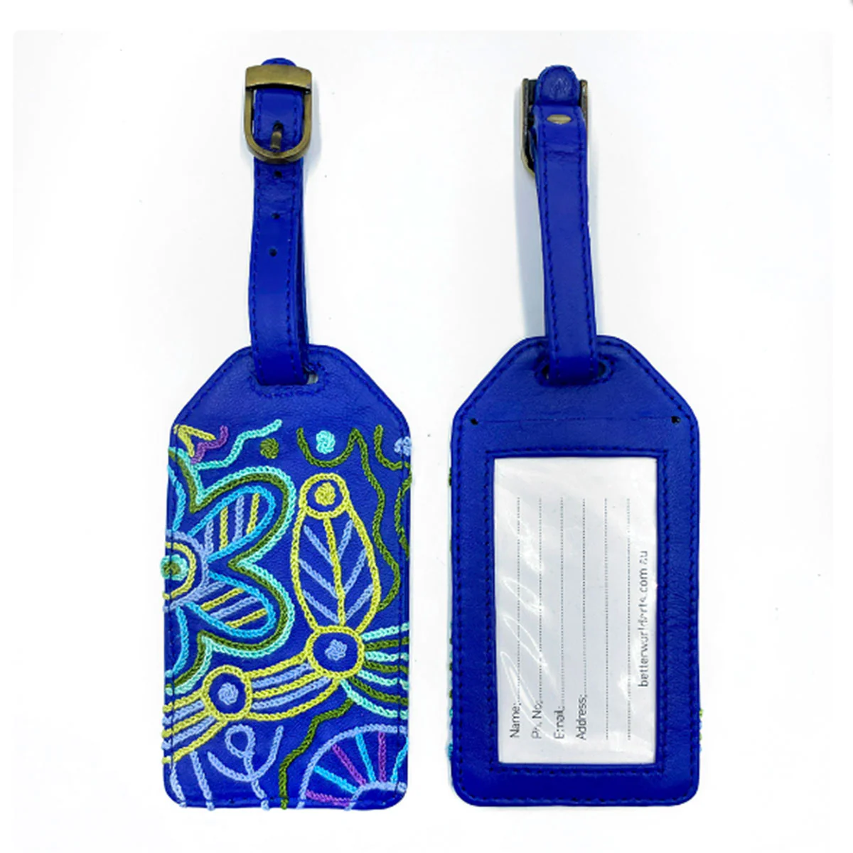Luggage Tag Leather Embroidered Cedric Varcoe CVA748 - Better World Arts
