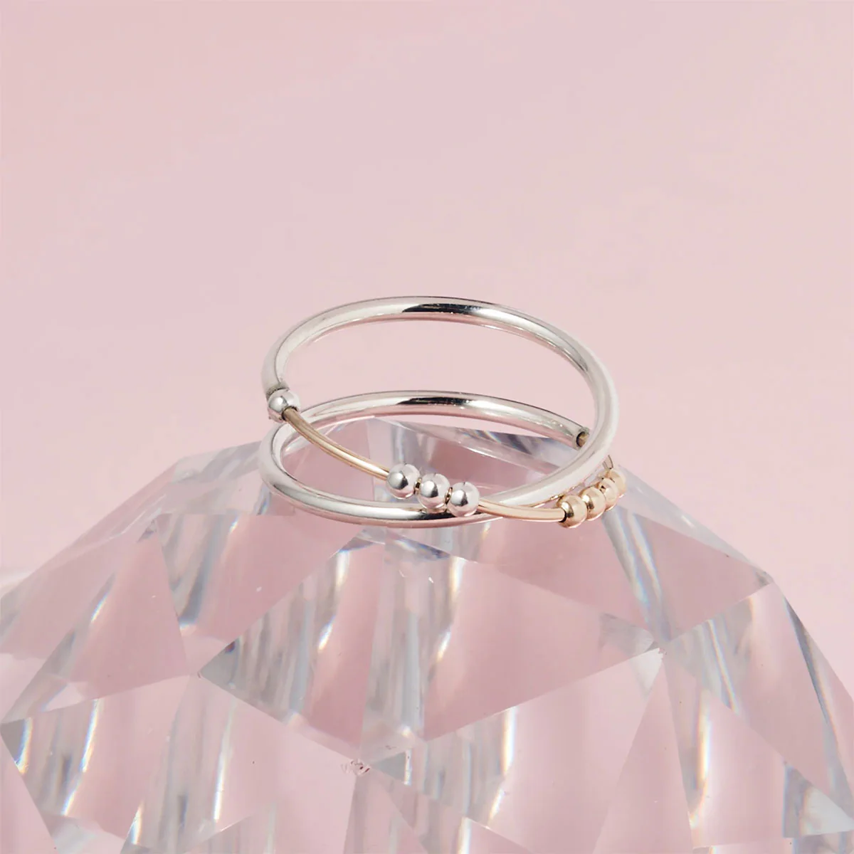 Lunar Ring Silver Band Gold Wire Mixed Bead Small - Amy Tamblyn
