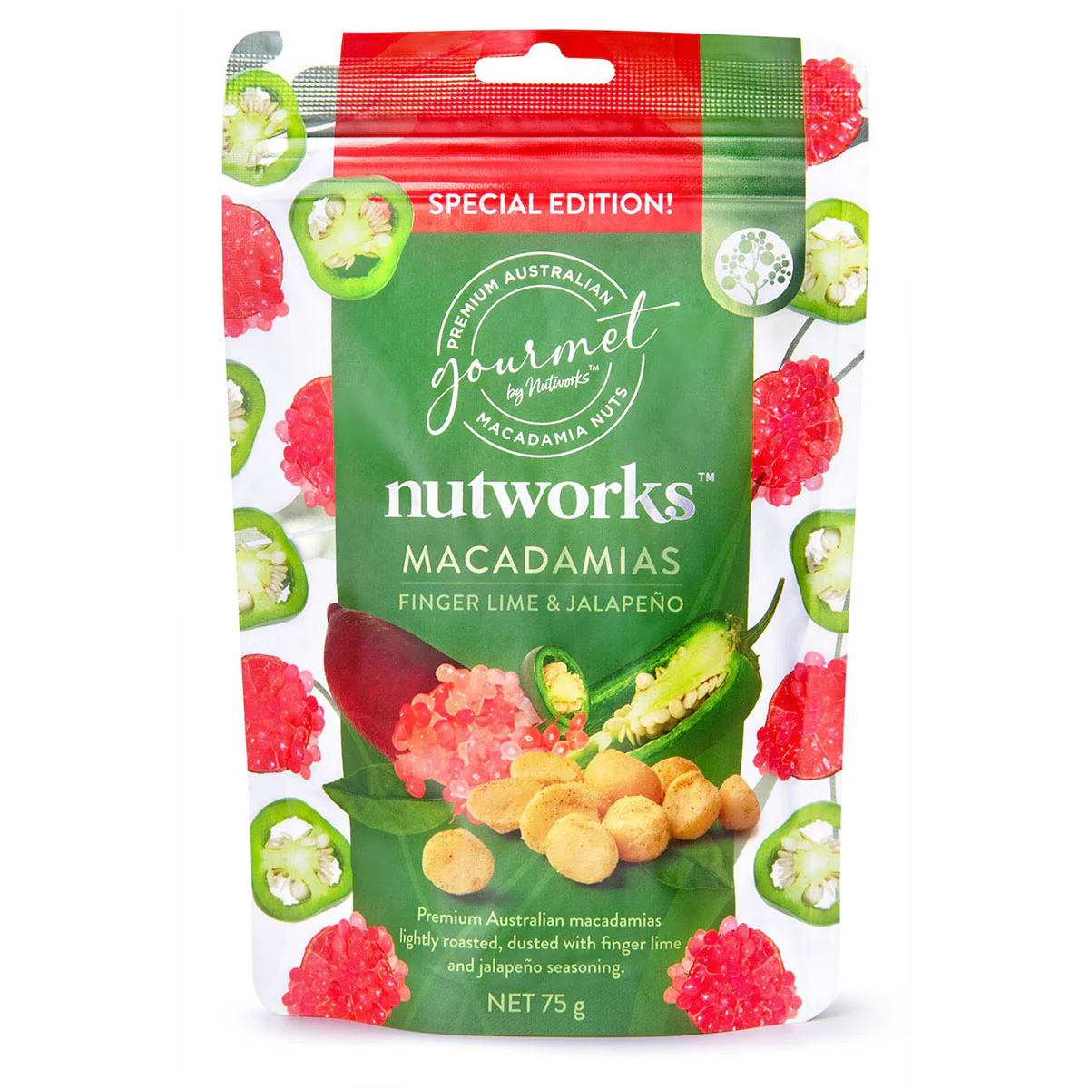 Macadamias Finger Lime & Jalapeno 75g - Gourmet Brands