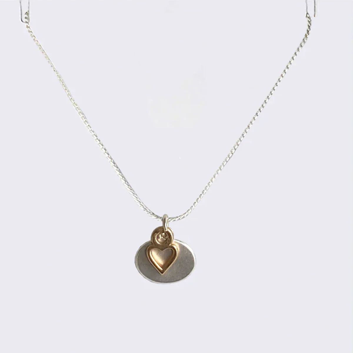 Necklace Gold Hollow Heart Silver Oval On Chain - Rancho
