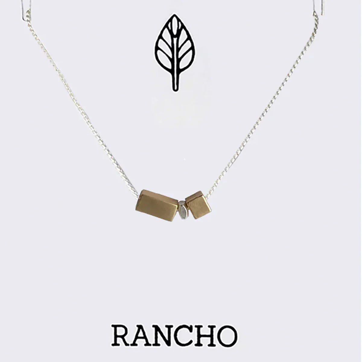 Necklace Gold Rectangular Block Gold Cube on Chain - Rancho