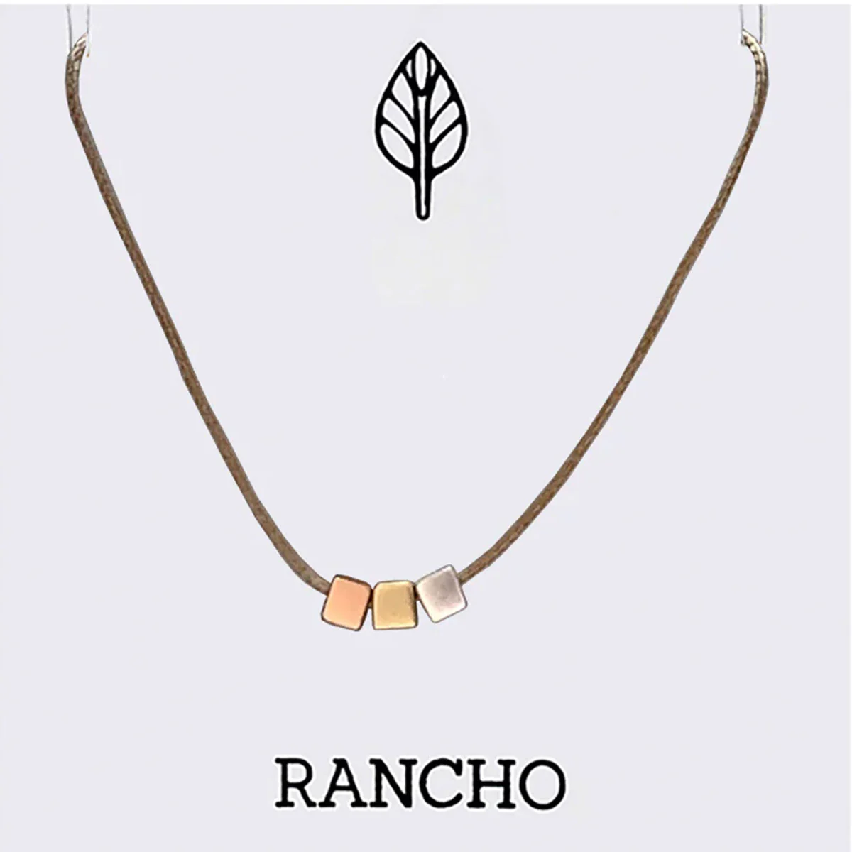 Necklace Silver Gold Rose Gold Cubes Tan Cord - Rancho
