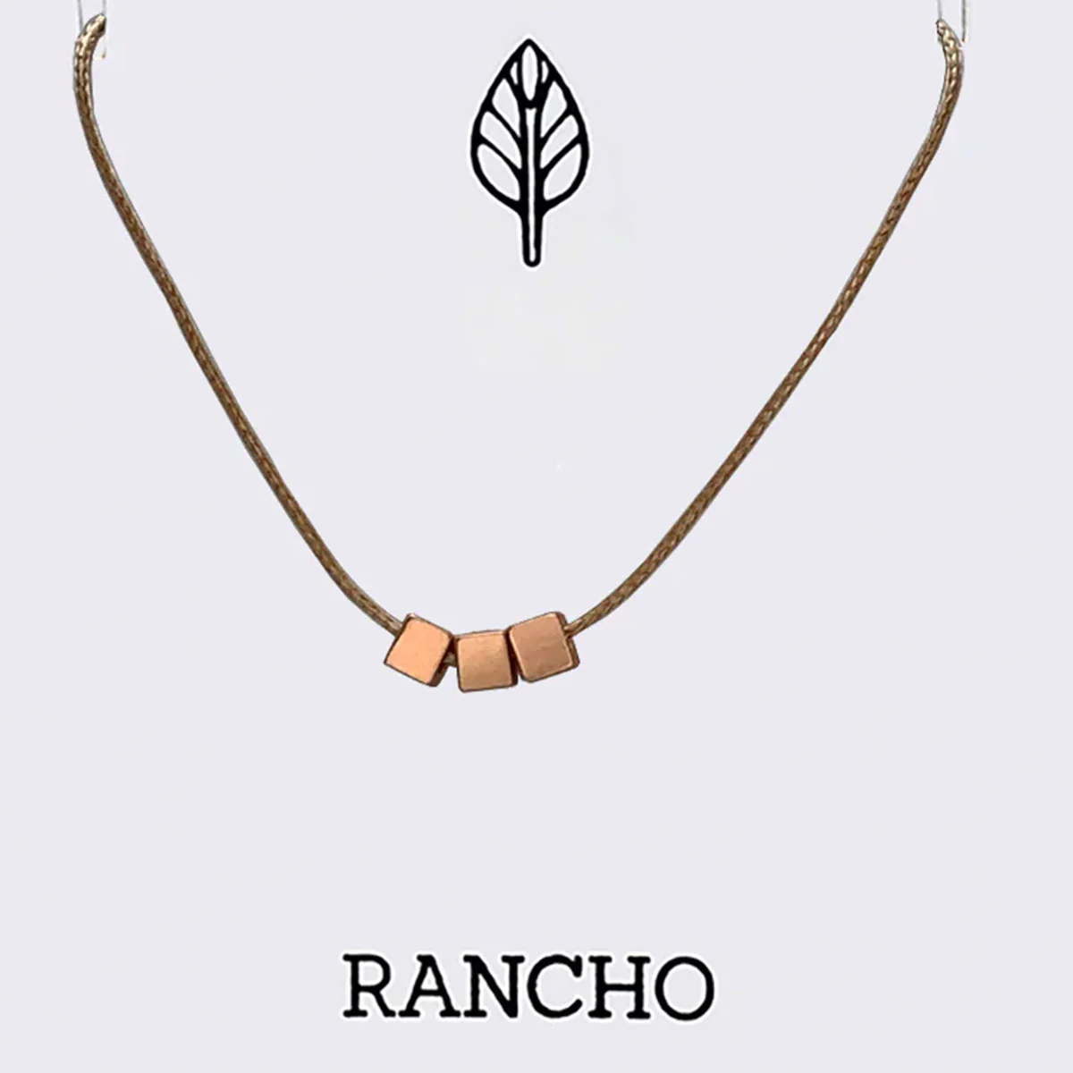 Necklace Three Rose Gold Cubes Tan Cord - Rancho