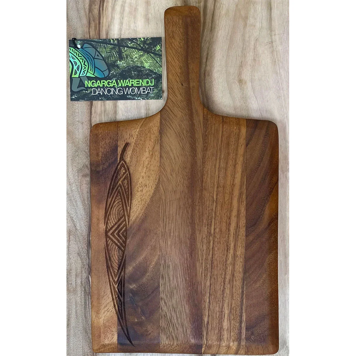 Wooden Paddle Board Rectangle Small Gum Leaf Acacia 26x20x1.3cm  - Ngarga Warendj - Image 2