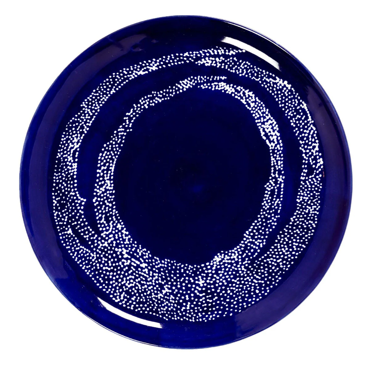 Plate Large Lapis Lazuli Swirl Dots White FEAST - Gourmet Brands