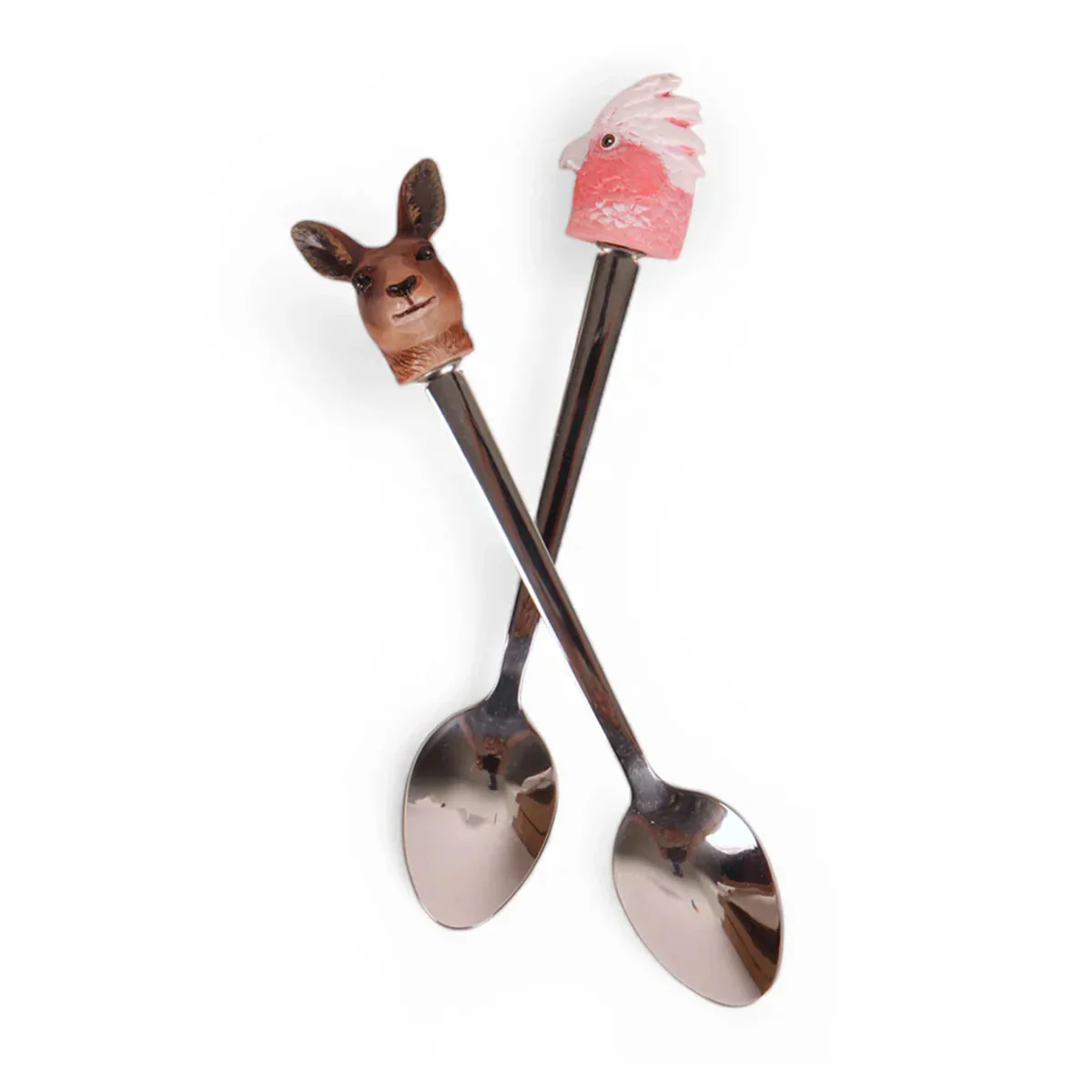 Resin Spoons Aussie Cuties Pink Galah & Kangaroo