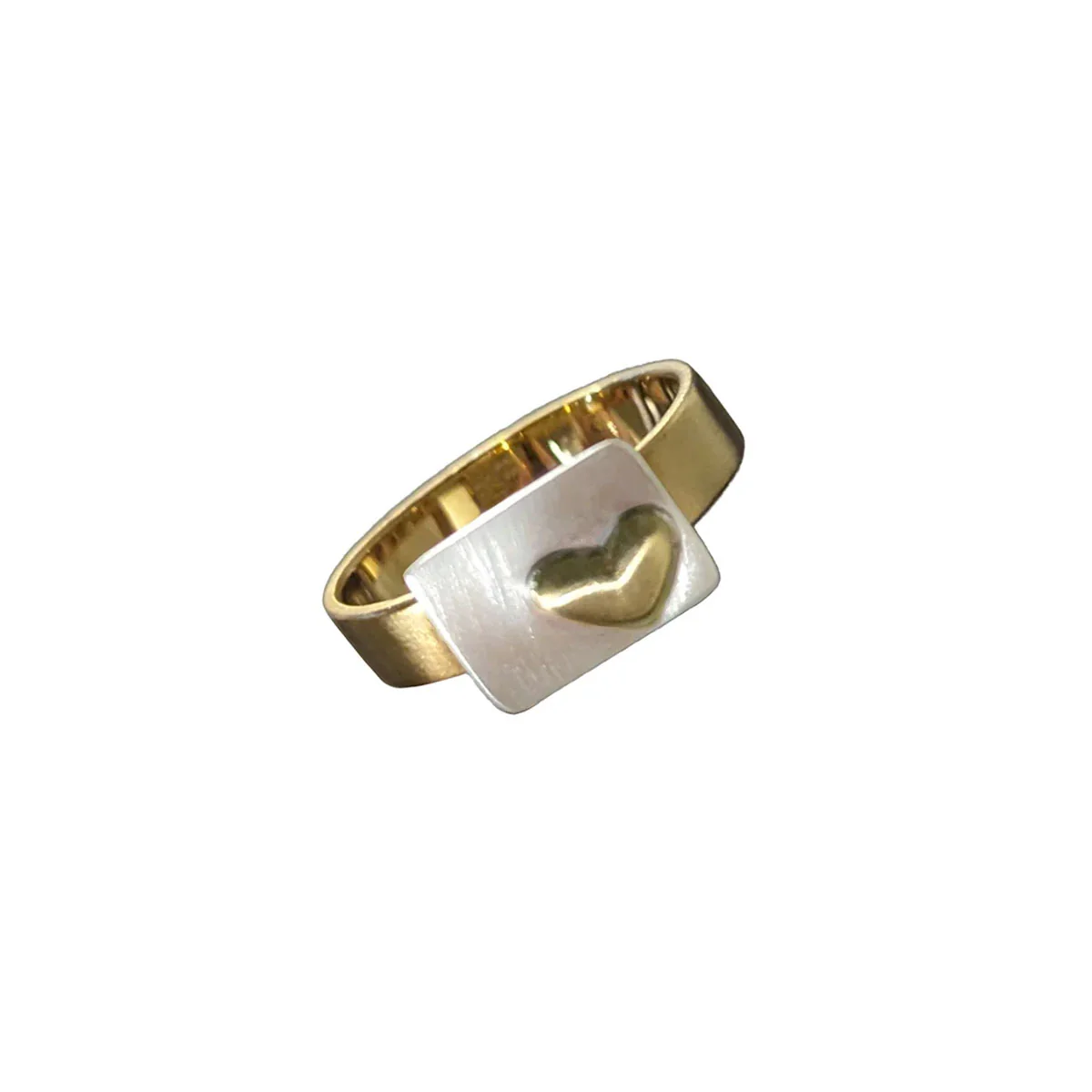 Ring Brass Band Sterling Rectangle Plaque Brass Heart - s6 - via Smith