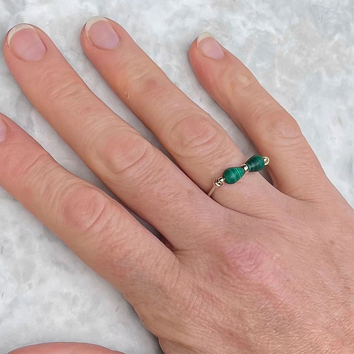 Ring Malachite Butterfly Silver Malachite Stones Gold Beads Small - Amy Tamblyn - Image 2