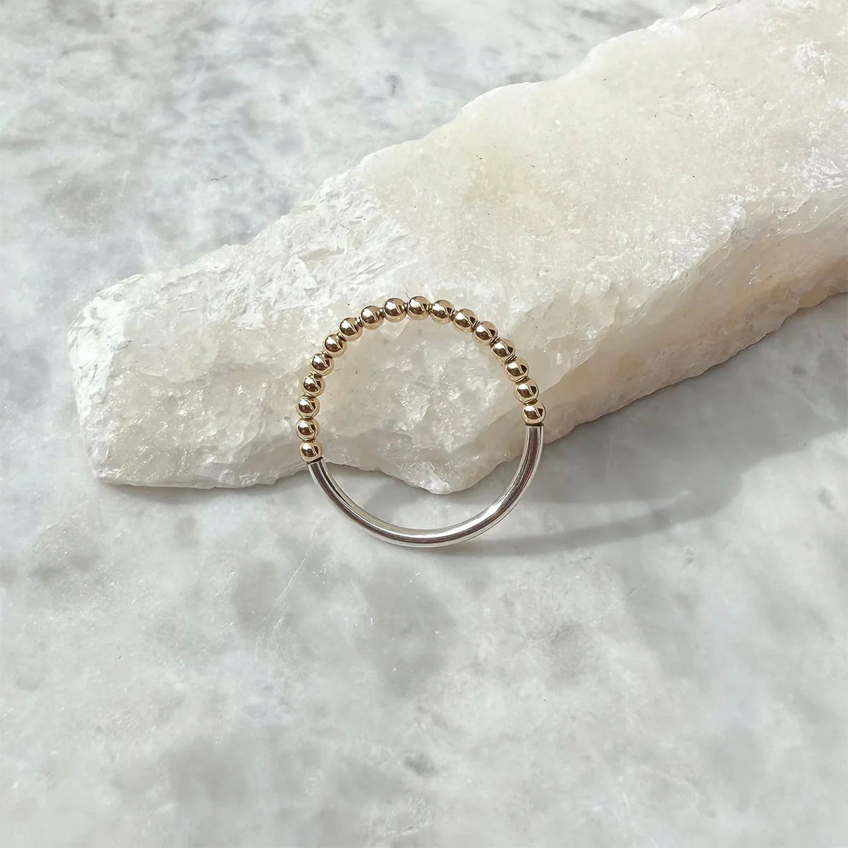 Ring Silver Band Tiny Gold Beads Medium - Amy Tamblyn