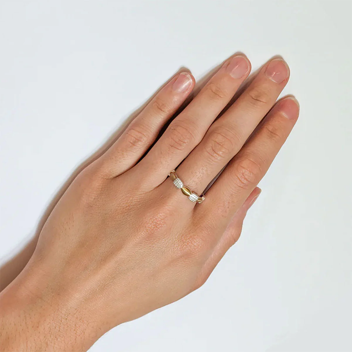 Ring sterling silver and brass oval and gridded sq - s7.5 - via Smith - Image 2
