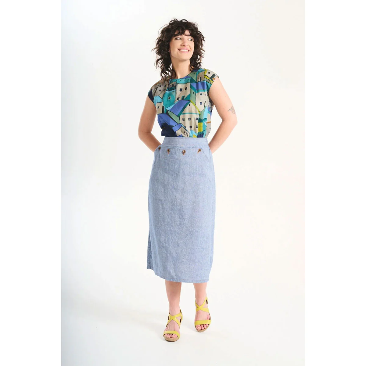 Skirt Hepburn Venice Beach Denim Blue Linen - Olga de Polga - Image 2