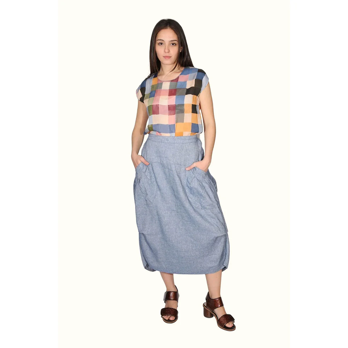 Skirt Milwaukee Venice Beach Denim Blue Linen - Olga de Polga - Image 2