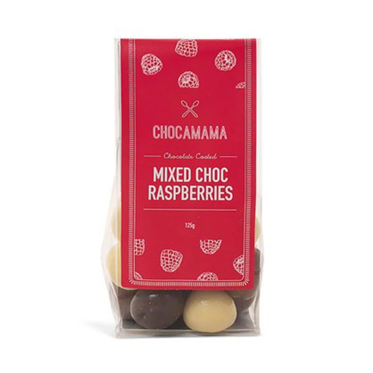 Stand up Bag Mix Choc Raspberries 125g - Chocomama