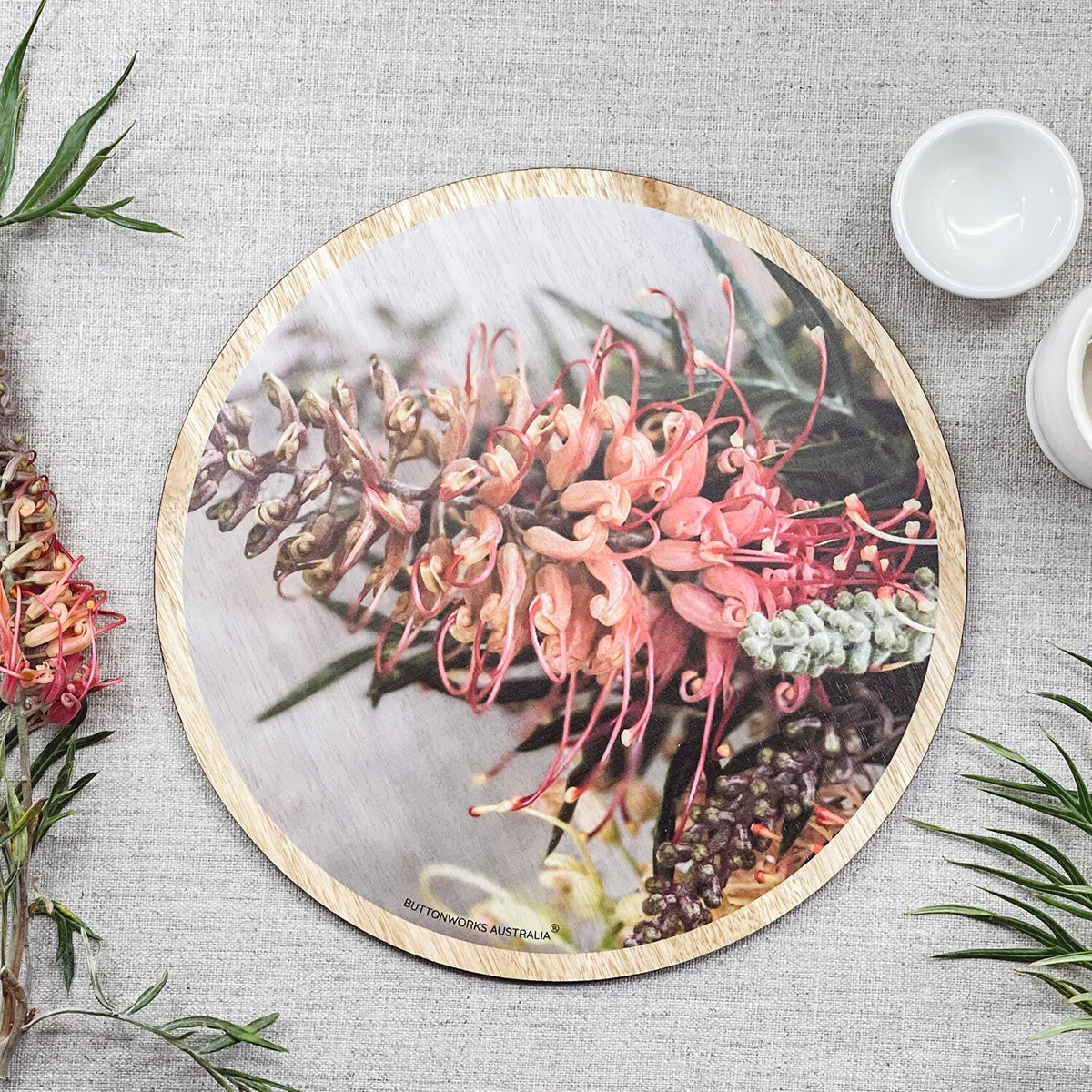 Table Mat Round Botanic Grevillea Coloured Set of 4 - ButtonWorks - Image 2